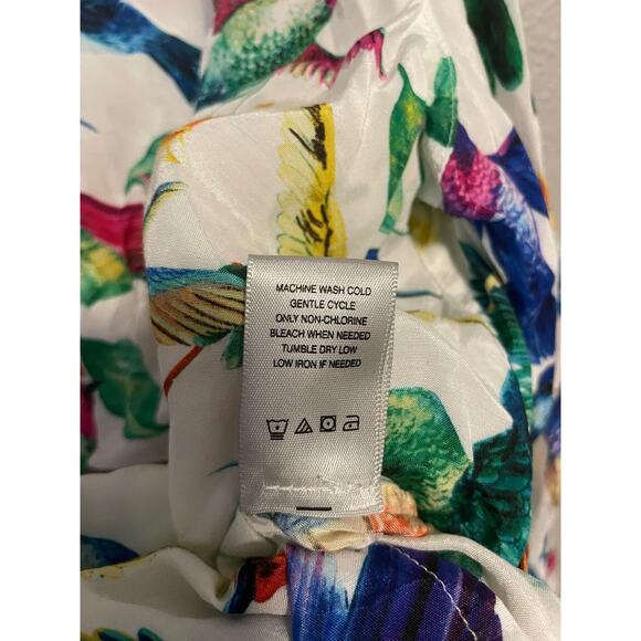John Mark Shirt Womens Large White Hummingbird Floral Button Front Artsy - Picture 5 of 8